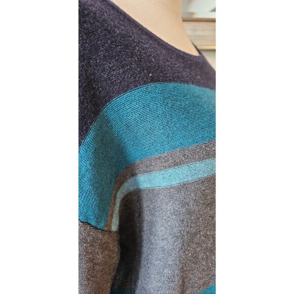 Talbots Cotton Teal Navy Striped Tunic Sweater Hi Low Soft Women Medium - Picture 3 of 6
